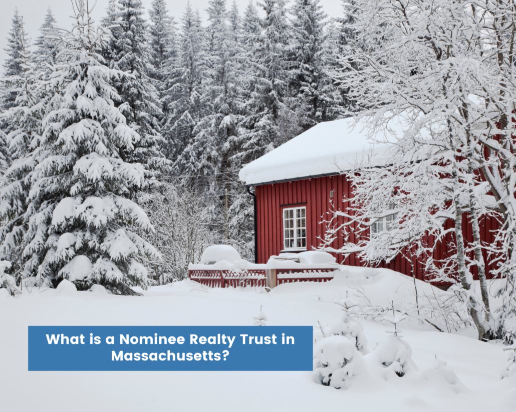 County Winter Scene with a red house for blog post what is a nominee realty trust in massachusetts